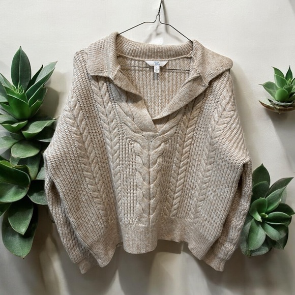 Time & True Cozy Beige Knit Sweater with Collar | Women’s size (12/14) Large - Picture 1 of 5